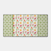 Retro Pink Spring Birds Panel Schreibtischunterlage (Vorderseite)