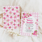 Retro Pink Strawberry Berry Sweet Baby Girl Dusche Einladung