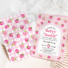 Retro Pink Strawberry Berry Sweet Girl Babydusche Einladung