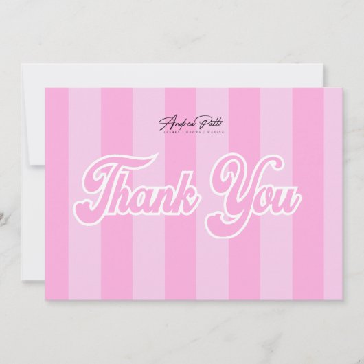 Retro Pink Streifen Danke Karte (Vorderseite)