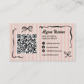 Retro Pink Striped Quirky Hair photo qr code Logo Visitenkarte (Rückseite)