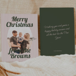 Retro Pink Stripes Boho Oval Foto Weihnachten