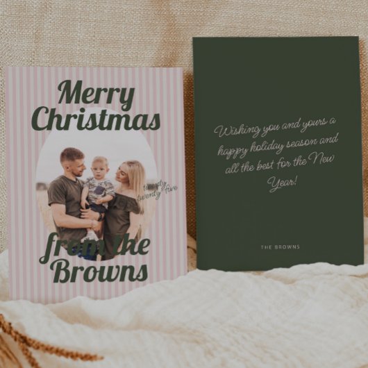 Retro Pink Stripes Boho Oval Foto Weihnachten