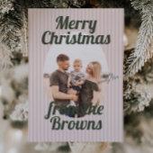 Retro Pink Stripes Boho Oval Foto Weihnachten