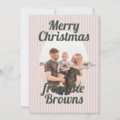 Retro Pink Stripes Boho Oval Foto Weihnachten (Vorderseite)