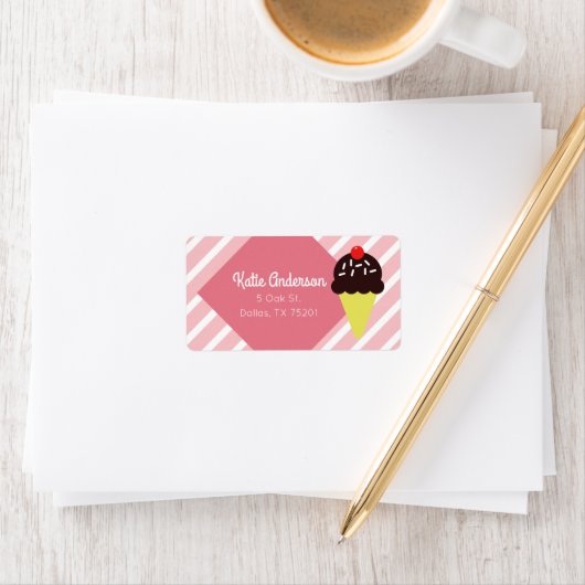 Retro Pink Striping Ice Cream Custom Address Label Adressaufkleber (Insitu)