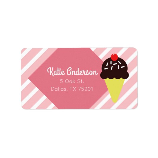 Retro Pink Striping Ice Cream Custom Address Label Adressaufkleber (Vorne)