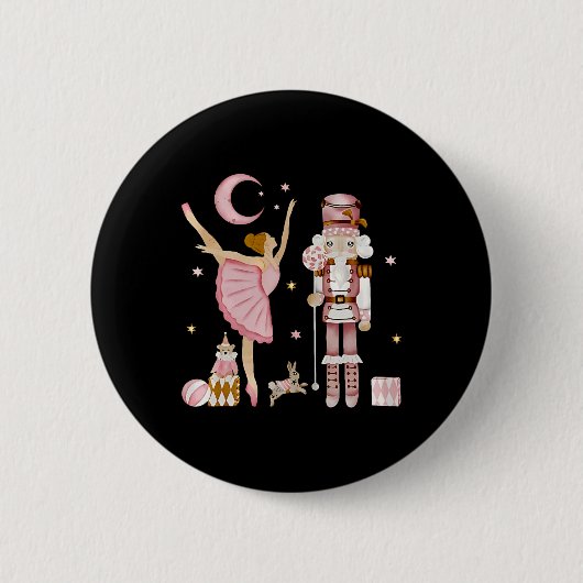 Retro Pink Sugar Plum Fairy Nutcracker Weihnachten Button (Vorderseite)