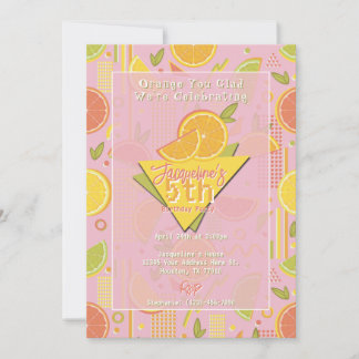 Retro Pink Summer Citrus Fruit Birthday Einladung