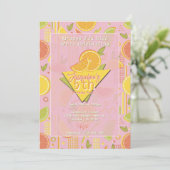 Retro Pink Summer Citrus Fruit Birthday Einladung (Stehend Vorderseite)