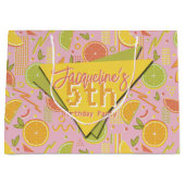 Retro Pink Summer Citrus Fruit Birthday Große Geschenktüte (Vorderseite)