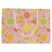 Retro Pink Summer Citrus Fruit Birthday Große Geschenktüte (Rückseite)