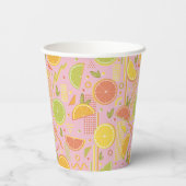 Retro Pink Summer Citrus Fruit Birthday Pappbecher (Rückseite)