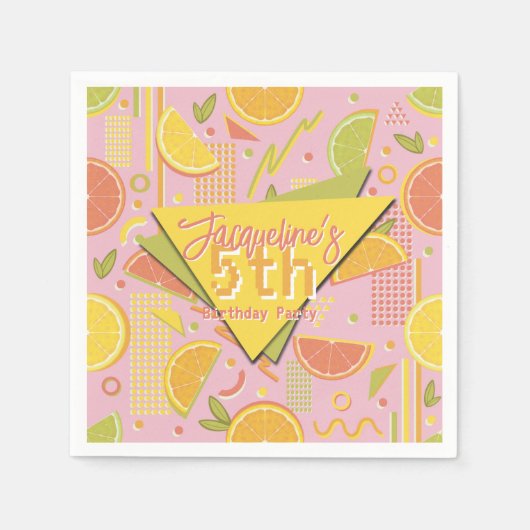 Retro Pink Summer Citrus Fruit Birthday Serviette (Vorderseite)