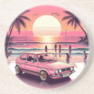 Retro Pink Summer Sunset Beach Vibe Getränkeuntersetzer