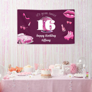 Retro Pink Sweet 16 Geburtstagsparty Banner