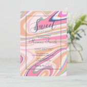 Retro Pink Swirl Liquid Painting Ästhetische Gesta (Stehend Vorderseite)