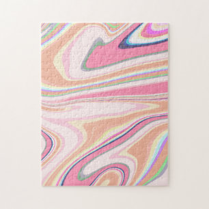 Retro Pink Swirl Liquid Painting Ästhetische Gesta Puzzle