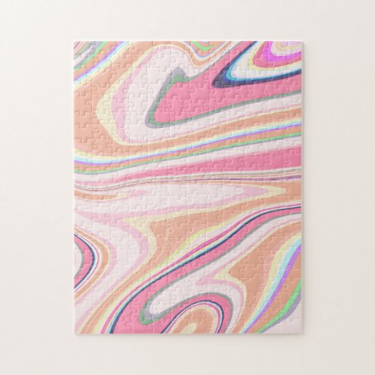 Retro Pink Swirl Liquid Painting Ästhetische Gesta Puzzle (Vertikal)