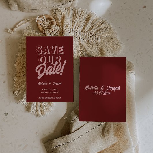 Retro Pink Tiefrotes Modernes Boho Einzigartiges H Save The Date