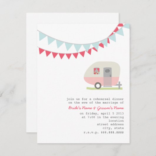 Retro Pink Trailer Probe Abendessen Einladung (Vorne/Hinten)