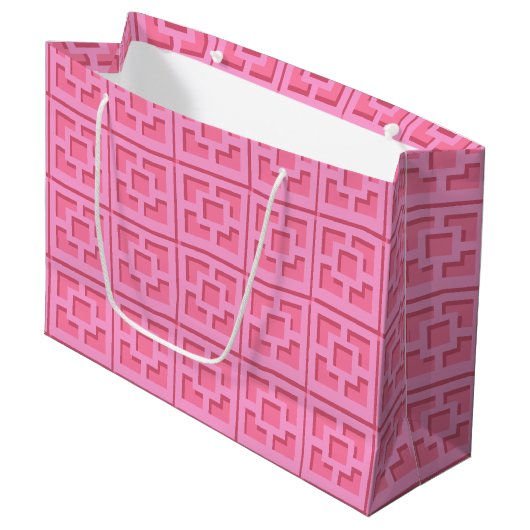 Retro Pink Trellis Geschenktasche Große Geschenktüte (Vorderseite Schrägansicht)
