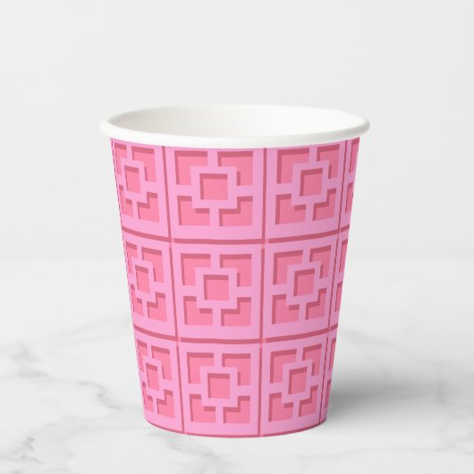 Retro Pink Trellis Paper Cup Pappbecher (Vorderseite)