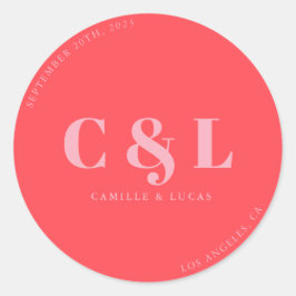 Retro Pink trendige Hochzeit Runder Aufkleber