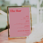 Retro Pink trendige Wedding Drinks Bar Menu Poster<br><div class="desc">Die Bar ist offen! Chic Wedding Bar Menu Sign mit Retro inspiriert Typografie und einer Touch Vintag - ein trendiges Schwarz-Weiß-Getränkemenü für Ihre Hochzeit oder jede andere Feier. Einfach in Ihr eigenes Getränkekarte eintragen - alle Farben (Hintergrund und Textfarbe) können auf Ihr Hochzeitsmotiv oder Party angepasst werden.</div>