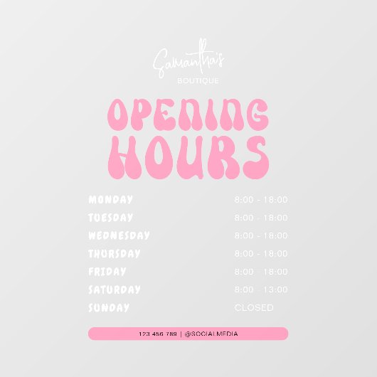 Retro Pink Trendy Beauty Salon Shop Öffnungszeiten Fensteraufkleber (Blatt)