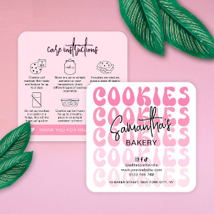 Retro Pink Trendy Sugar Cookies Betreuungsanweisun Quadratische Visitenkarte