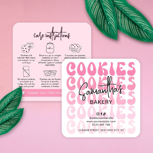 Retro Pink Trendy Sugar Cookies Betreuungsanweisun Quadratische Visitenkarte