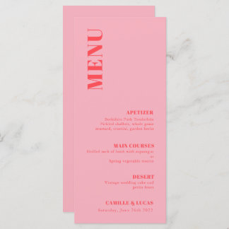 Retro Pink Trendy Wedding Menu Menükarte