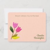 Retro Pink Tulips Pastellpfirsich Hand Illustriert Mitteilungskarte (Vorderseite)