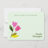 Retro Pink Tulips Pastellpfirsich Hand Illustriert Mitteilungskarte (Vorderseite)