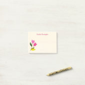 Retro Pink Tulips Pastellpfirsich Hand Illustriert Post-it Klebezettel (Auf Schreibtisch)