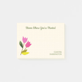 Retro Pink Tulips Pastellpfirsich Hand Illustriert Post-it Klebezettel