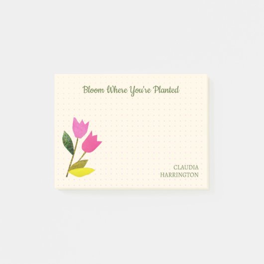 Retro Pink Tulips Pastellpfirsich Hand Illustriert Post-it Klebezettel (Vorderseite)