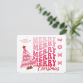 Retro Pink Typografie Frohe Weihnachtsbaumbezeichn Feiertagskarte (Stehend Vorderseite)
