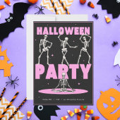 Retro Pink und Black Skeleton Tanz Halloween Einladung