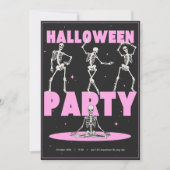 Retro Pink und Black Skeleton Tanz Halloween Einladung (Vorderseite)