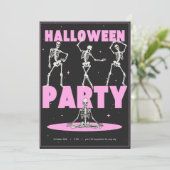 Retro Pink und Black Skeleton Tanz Halloween Einladung (Stehend Vorderseite)