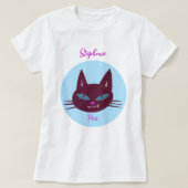 Retro Pink und Blue Purring Kitty T-Shirt (Design vorne)