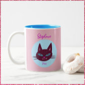 Retro Pink und Blue Purring Kitty Zweifarbige Tasse