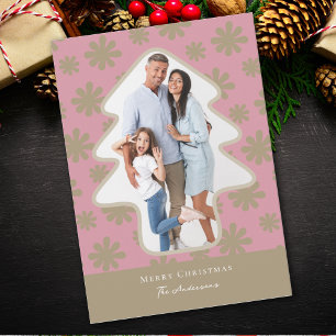 Retro Pink und Gold Pine Tree geformt Foto Feiertagskarte