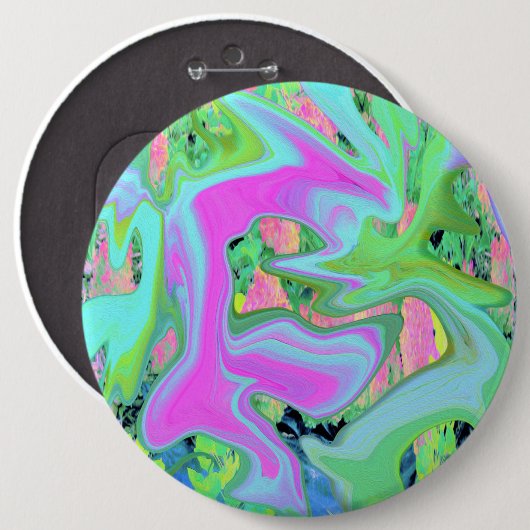 Retro Pink und Light Blue Liquide Art auf Hydrange Button (Vorne & Hinten)