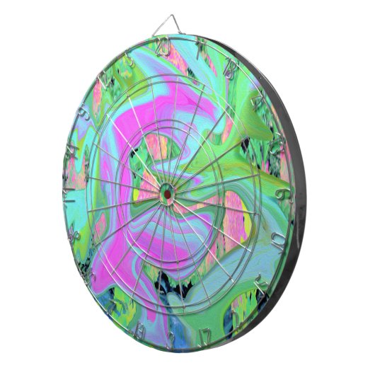 Retro Pink und Light Blue Liquide Art auf Hydrange Dartscheibe (Vorderseite rechts)
