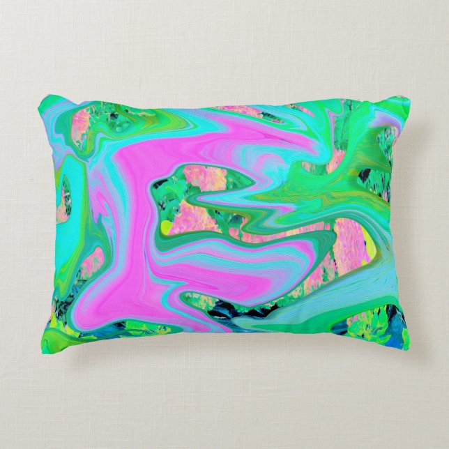 Retro Pink und Light Blue Liquide Art auf Hydrange Dekokissen (Vorderseite)