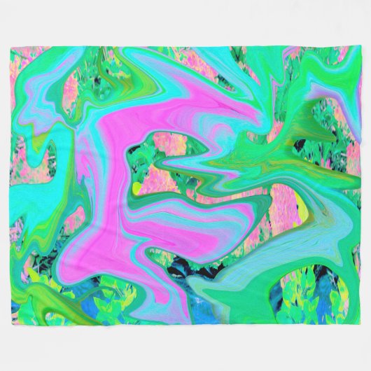 Retro Pink und Light Blue Liquide Art auf Hydrange Fleecedecke (Vorderseite (Horizontal))