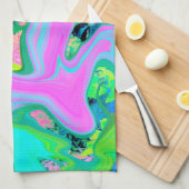 Retro Pink und Light Blue Liquide Art auf Hydrange Geschirrtuch (Viertel Falte)